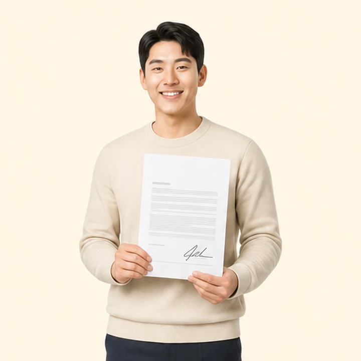신용불량자 스포티지 장기렌트 서면 견적서를 들고 있는 고객